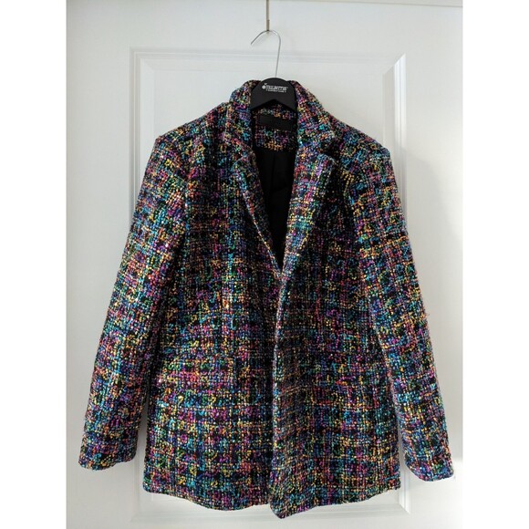 Blank NYC Jackets & Blazers - Blank NYC Women Size Small S Multicolor Rainbow Sequin Tweed Blazer Jacket